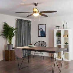 hofstein Ventilateur de plafond Valeria Chrome, Bois clair, Nickel mat, 1 lumière