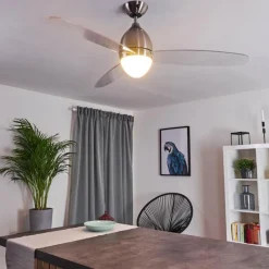 hofstein Ventilateur de plafond Varazze Nickel mat, Transparent, 1 lumière, Télécommandes