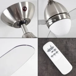 hofstein Ventilateur de plafond Varazze Nickel mat, Transparent, 1 lumière, Télécommandes