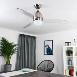 hofstein Ventilateur de plafond Varazze Nickel mat, Transparent, 1 lumière, Télécommandes