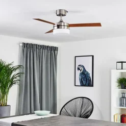 hofstein Ventilateur de plafond Vevey Bois clair, Nickel mat, Argenté, 2 lumières, Télécommandes