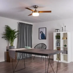 hofstein Ventilateur de plafond Vevey Bois clair, Nickel mat, Argenté, 2 lumières, Télécommandes