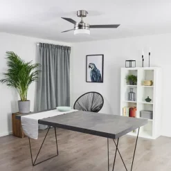 hofstein Ventilateur de plafond Vevey Bois clair, Nickel mat, Argenté, 2 lumières, Télécommandes