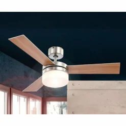 Luminaires Globo Lighting Ventilateur Globo ALANA Acier inoxydable, Nickel mat, 2 lumières, Télécommandes