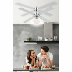 Luminaires Globo Lighting Ventilateur Globo CHAMPION Chrome, Acier inoxydable, Blanc, 1 lumière