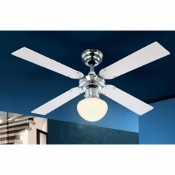 Luminaires Globo Lighting Ventilateur Globo CHAMPION Chrome, Acier inoxydable, Blanc, 1 lumière