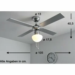 Luminaires Globo Lighting Ventilateur Globo CHAMPION Chrome, Acier inoxydable, Blanc, 1 lumière