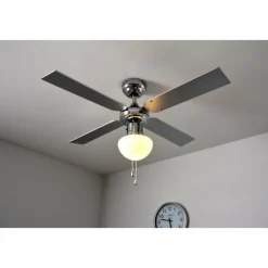 Luminaires Globo Lighting Ventilateur Globo CHAMPION Chrome, Acier inoxydable, Blanc, 1 lumière