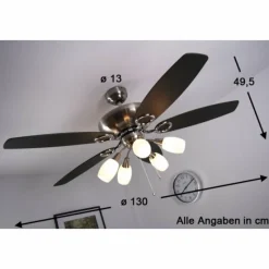 Luminaires Globo Lighting Ventilateur Globo JERRY Chrome, Acier inoxydable, Nickel mat, 5 lumières