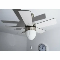 Luminaires Globo Lighting Ventilateur Globo MARVA Acier inoxydable, Gris, Nickel mat, Blanc, 1 lumière