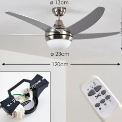 hofstein Ventilateurs de Plafond Morino Nickel mat, Argenté, 2 lumières, Télécommandes