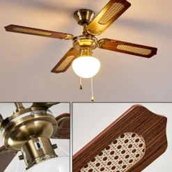 hofstein Ventilateurs de Plafond Morea Vieux laiton, Bois foncé, 1 lumière