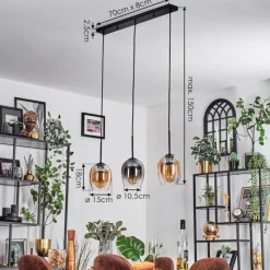 hofstein Vevino Suspension Ambre, Clair, Fumé, 3 lumières