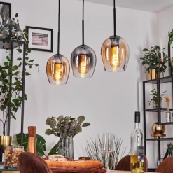 hofstein Vevino Suspension Ambre, Clair, Fumé, 3 lumières