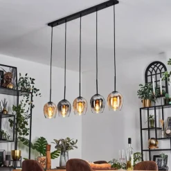 hofstein Vevino Suspension Ambre, Clair, Fumé, 5 lumières