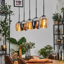 hofstein Vevino Suspension Ambre, Chrome, 5 lumières