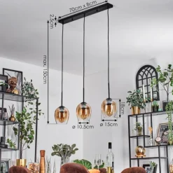 hofstein Vevino Suspension Noir, 3 lumières