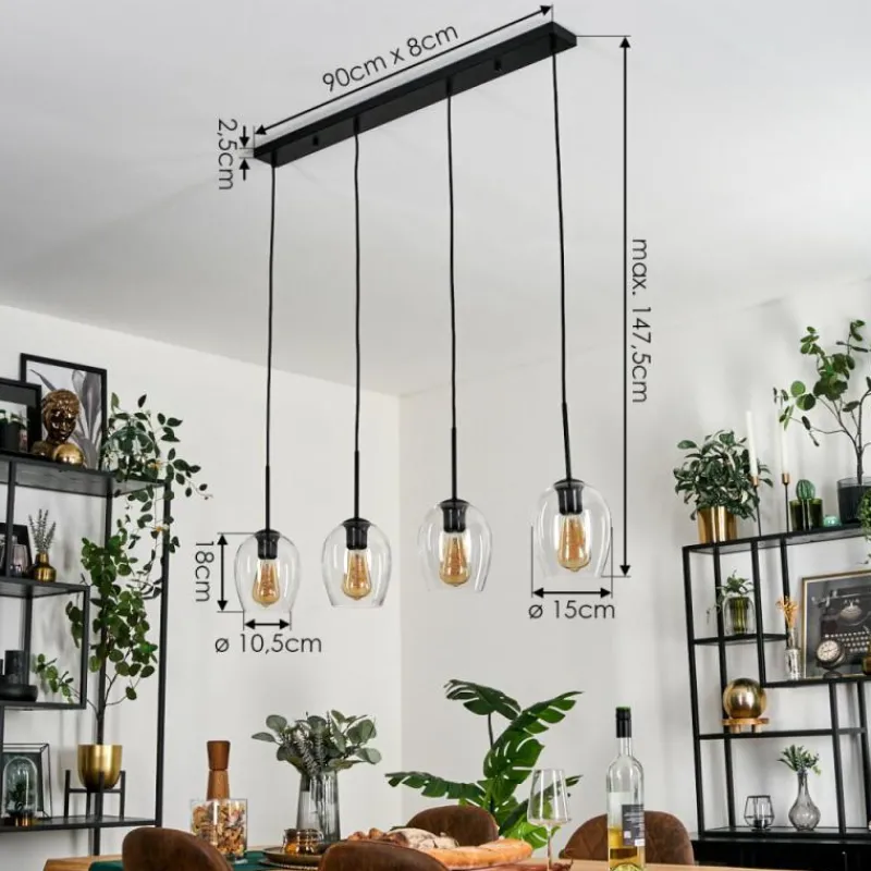 hofstein Vevino Suspension Noir, 4 lumières