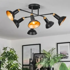 Lampes Dorées-hofstein Vouzy Plafonnier Noir, 6 lumières