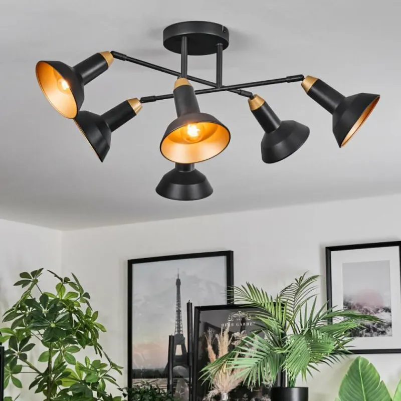 Lampes Dorées-hofstein Vouzy Plafonnier Noir, 6 lumières