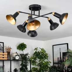 Lampes Dorées-hofstein Vouzy Plafonnier Noir, 6 lumières