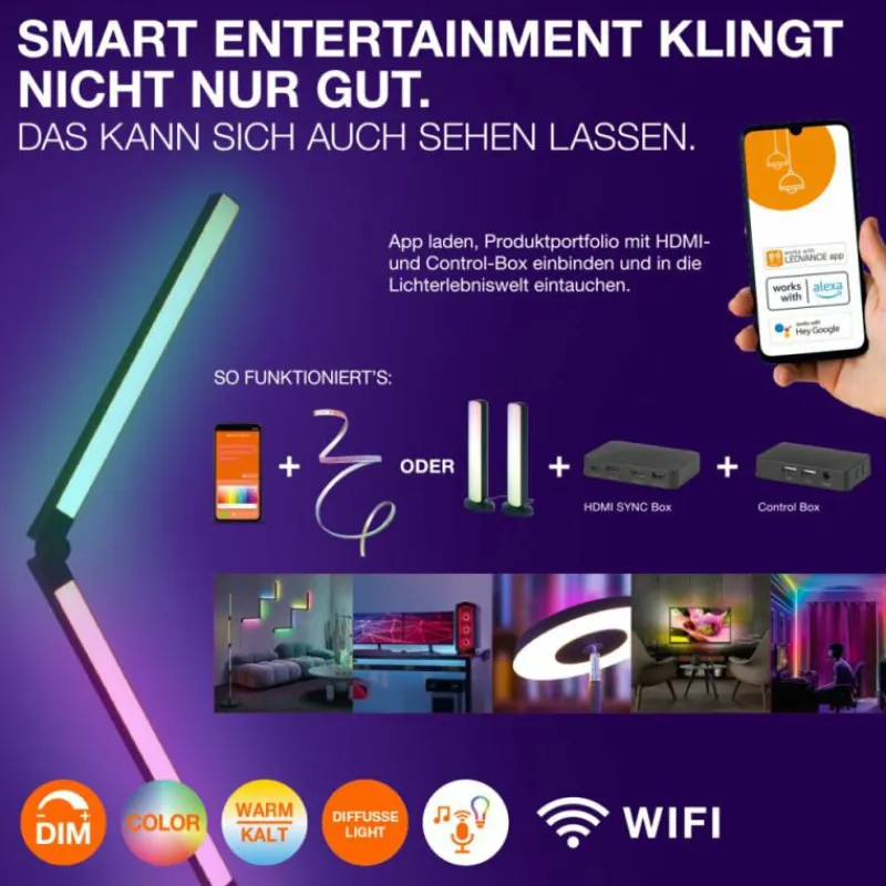 Luminaires Ledvance Wifi Lampadaire LED Noir, 1 lumière, Changeur de couleurs