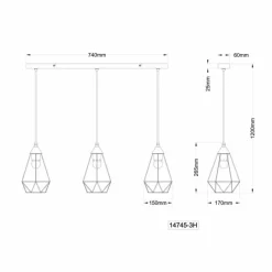 Luminaires Globo Lighting Zachary Suspension Noir, 3 lumières* Suspensions