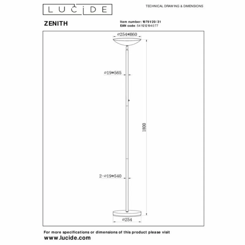 Luminaires Lucide ZENITH Lampadaire LED Blanc, 1 lumière* Lampadaires Et Lampes Sur Pied